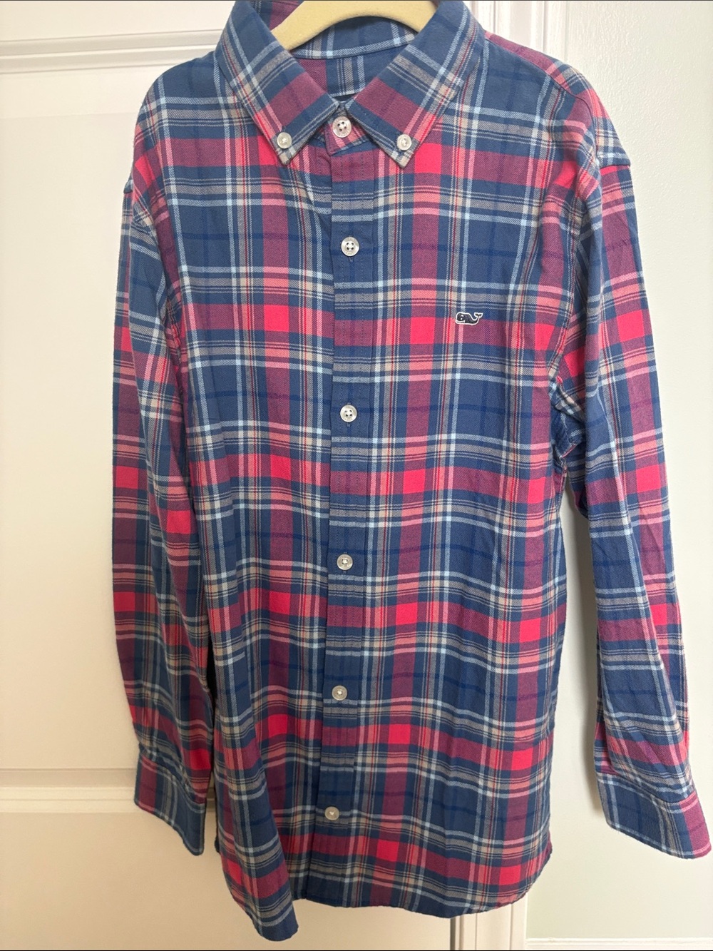 Vineyard Vines Navy and Pink Plaid Button-Down Shirt